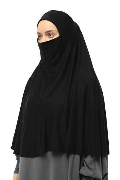 Altobeh Hazır Türban Peçeli Pratik Eşarp Tesettür Nikaplı Hijab - Namaz Örtüsü Sufle (3XL) - Siyah