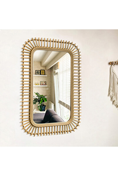 Harvest Maison Rattan Bambu Boy Aynası (58cmX88cm), Doğal Hasır Dekoratif Boh...