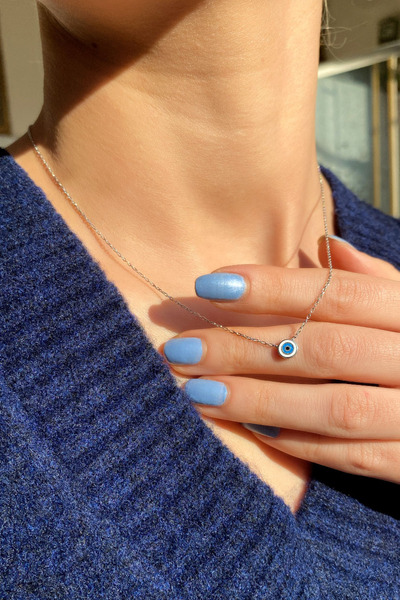 Spossy Silver Jewelry 925 Ayar Gümüş, Silver, Minimal Yuvarlak Nazar Göz Kolye