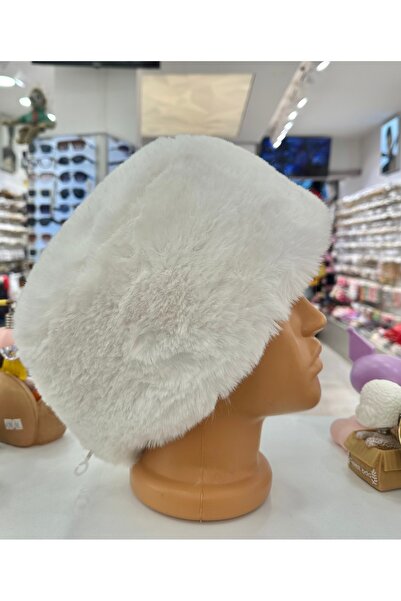 GLOW ACCESSORIES BAE قبعة فرو صناعي نباتية فاخرة عالية الجودة باللون الأبيض