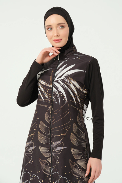 ALFASA Gold Patterned Long Hijab Swimsuit