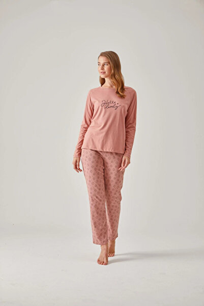 Pamuk & Pamuk Crew Neck Hedgehog Patterned Printed Women's Modal Cotton Pajamas Set