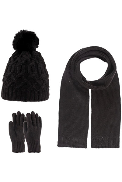Kitti Комплект шапка, шал и ръкавици за момичета сервитьорки K22180-03 Черно