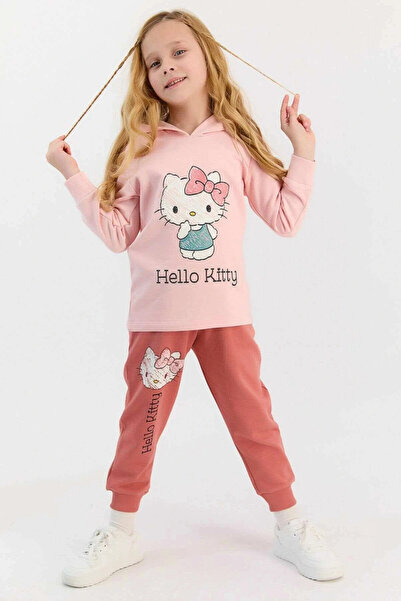 Hello Kitty Licensed Candy Pink Girl's Hooded Tracksuit Set