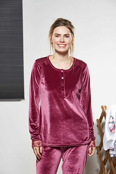 PJS Women's Pink Velvet Long Sleeve Pajama Set 21190