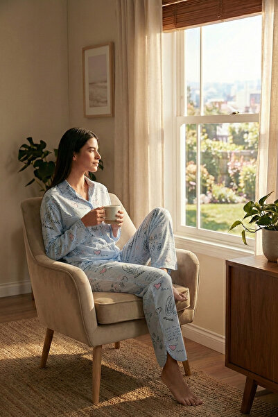 Lela Σετ καλοκαιρινής πιτζάμα με μοτίβο, χαλαρή εφαρμογή, φαρδιά πόδια ΣΕΤ ΠΙΤΖΑΜΑ 6110014