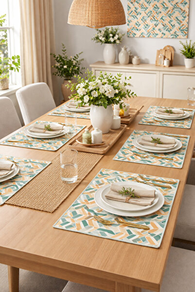 ALAMODECOR 6'lı Çizgili Geometrik Turuncu Baskılı Kumaş Amerikan Servis ! Tab...