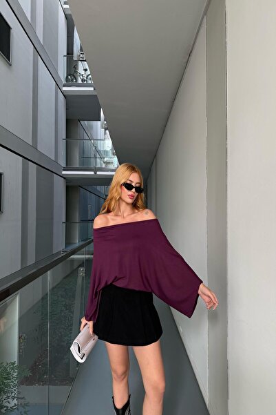 Angel Mia Bluză cu mâneci liliac cu decolteu barca, violet