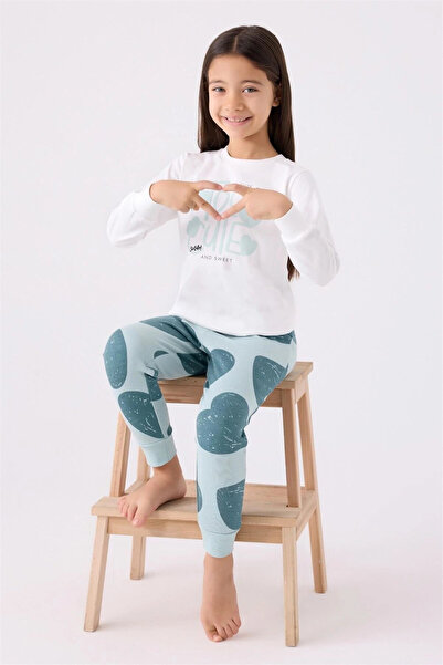 Rolypoly Kız Çocuk Garson Boy Pijama Takımı Krem-Su Yeşili RP3471-G