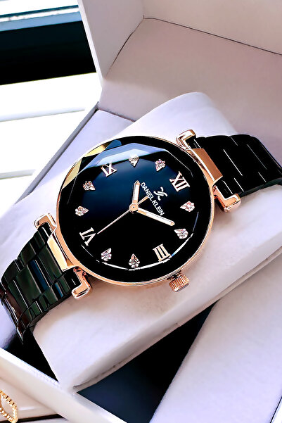 Daniel Klein ساعة يد نسائية من الزجاج الأسود المقاوم للماء - سوار هدية مع سوار فولاذي Dkby2012c5