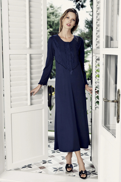 Artış ثوب نوم نسائي باللون الأزرق الداكن-7101-3