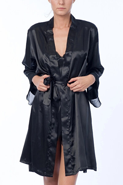 Nurteks طقم كيمونو نوم أسود نسائي 5396