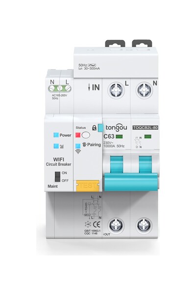 TONGOU Ayarlanabilir monofaze WiFi Kaçak Akım Rölesi Voltaj ve Akım Koruyucu 63A