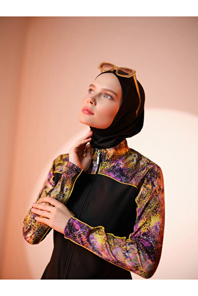 ALFASA Скромен бански костюм с тропически прически и кантове