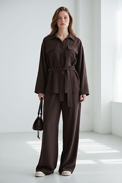 Seeh Brown Long Sleeve Oversized Women's Set Sh338