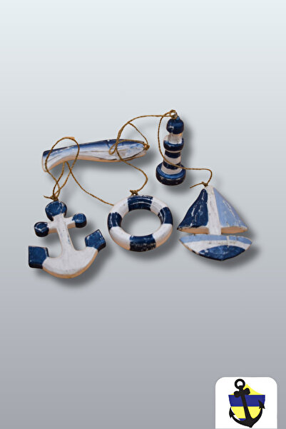 ALPİNEVOFİS Beşli Ahşap Deniz Temalı, Duvar Objesi, Askılı Balkon Süsü Karışı...