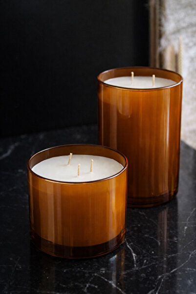 CHANZA HOME 2'li Set Büyük Boy 1000gr - 825gr Amber Kahverengi Pudra Kokulu M...