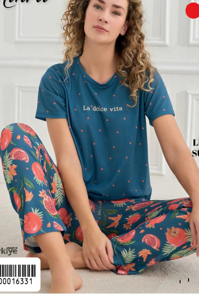 Mihra Milan Fabric Colored Crew Neck Women's Pajamas Set - 70109