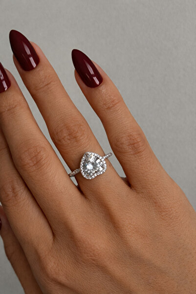 HERCY خاتم قلب قابل للتعديل بحجر الزركون - مقاس حر