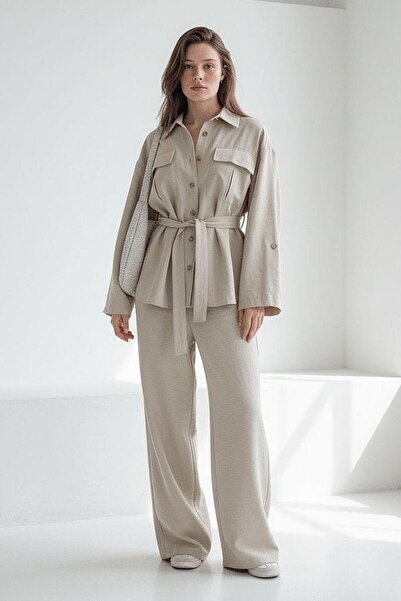 Seeh Beige Long Sleeve Oversized Women's Set Sh338