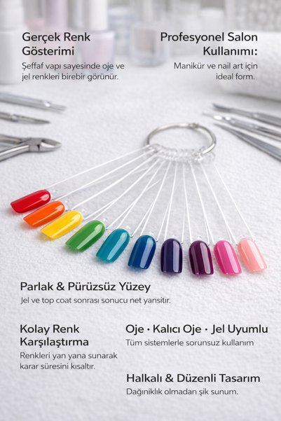 RNK BEAUTY 50’li Şeffaf Nail Art Renk Kartelası – Halkalı Oje & Jel Renk Gösterim Tipleri Badem Şeffaf