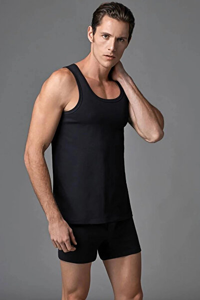 Eros قميص داخلي مزدوج من القطن الممشط للرجال باللون الأسود