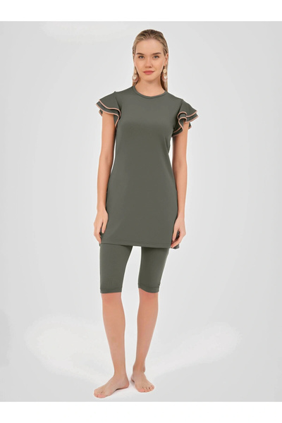 ALFASA Half Sleeve Semi-Closed Swimsuit with Handle Flywheel Detail - Khaki -