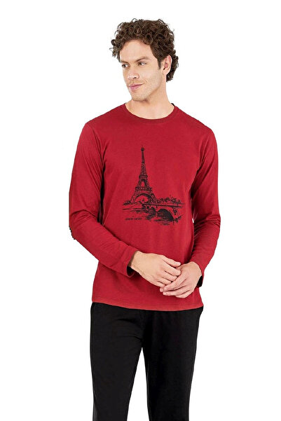 Pierre Cardin 6064 Set de pijamale pentru bărbați - roșu claret, mânecă lungă...