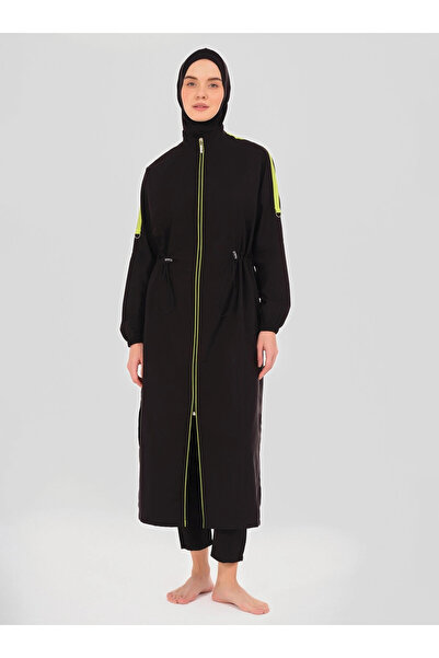 ALFASA بدلة سباحة إسلامية طويلة كبيرة الحجم - أسود -