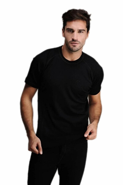 Hasyün قميص داخلي رجالي من الصوف باللون الأسود بأكمام قصيرة 75% من الصوف Elf5...