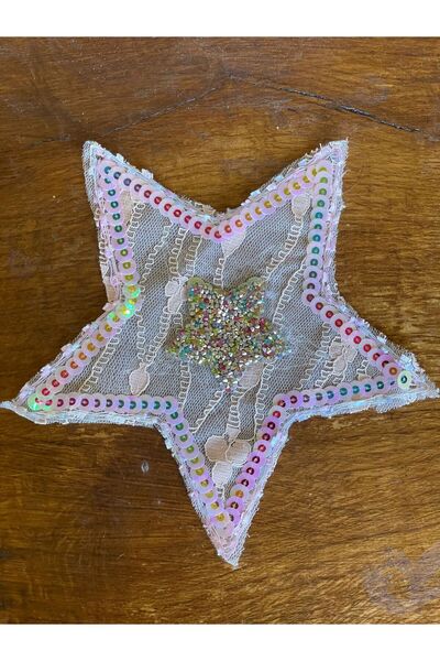 Gönülden Tasarım 22x22 Cm Taşlı Payetli Güpür Yıldız Arma Dikiş Aplike
