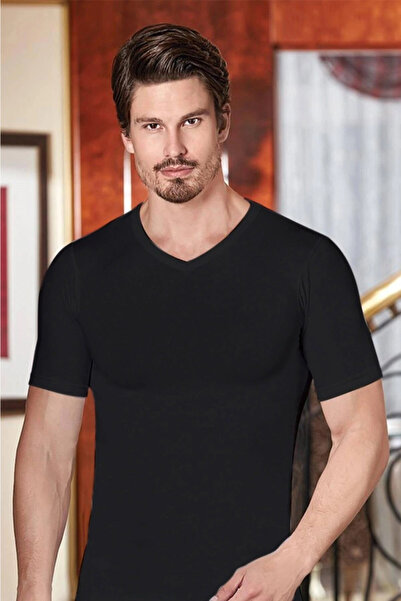Berrak Tricou negru cu decolteu în V pentru bărbați B1027