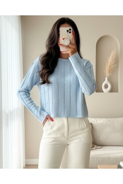 Modamorfo سترة تريكو مخرمة باللون الأزرق