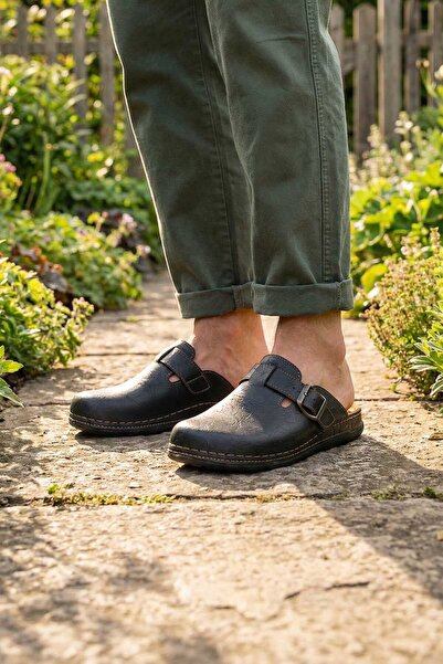 GEZER Bărbat Talpă din piele naturală, cu o singură cataramă, reglabile, pentru grădină, papuci de zi cu zi