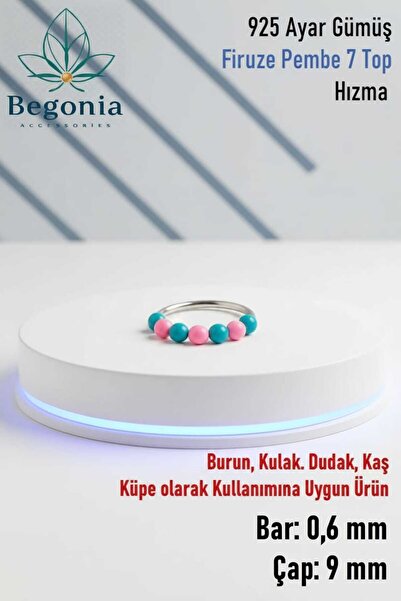 Lunexa 925 Ayar Gümüş Piercing 7 Top Firuze Pembe Boncuklu Halka Hızma & Kıkı...
