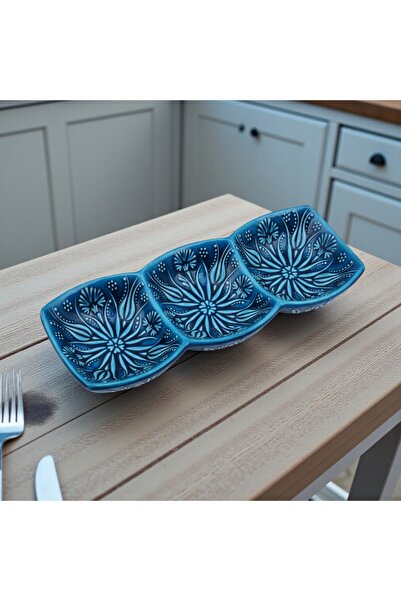 sharp&art 3 BÖLMELİ SERAMİK KAHVALTI ve ÇEREZ TABAĞI, ŞIK TASARIM, İNCE İŞÇİL...