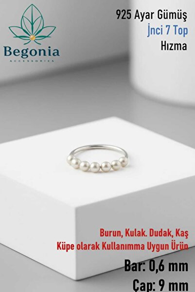 Begonia Accessories 925 Ayar Gümüş Piercing 7 Top Beyaz Inci Boncuklu Halka H...