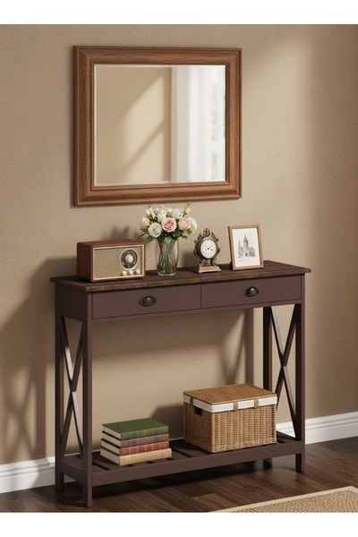 AGD Modern side table for living room and entryway 100*30*80 cm / Brown