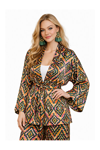 MODA بدلة بوهيمية مزدوجة بنمط عرقي ملون بوهيمي للشاطئ اليومي سروال كيمونو صيفي