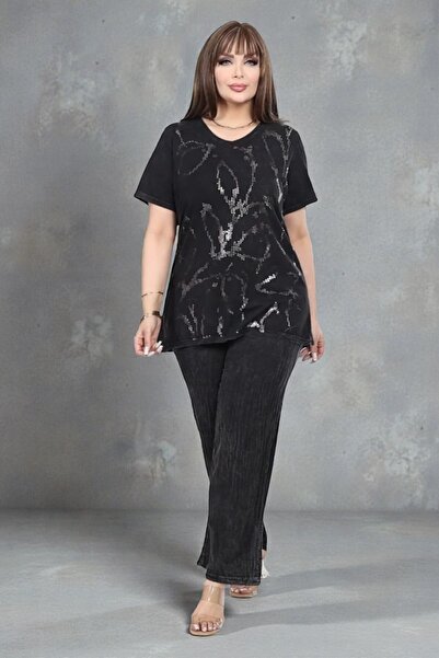 vividbutik طقم بنطال بلوزة قطن كبير الحجم قابل للغسل مكون من قطعتين