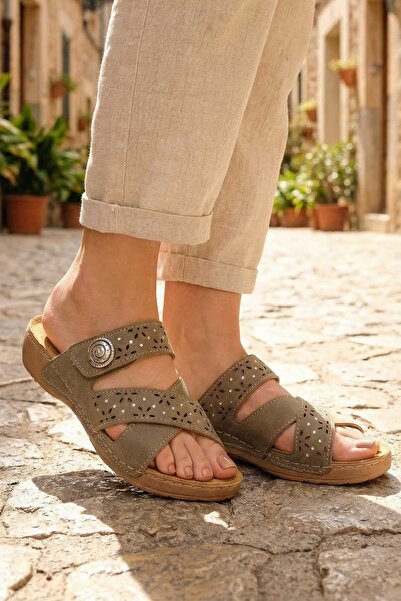 GEZER Feichtingen Talpă interioară de vară pentru femei din piele naturală, cu velcro, reglabilă, talpă confortabilă zilnică