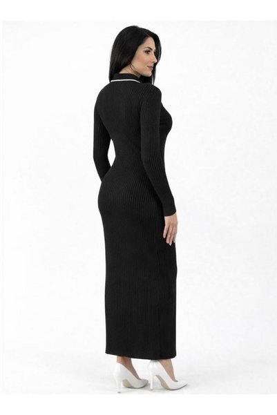 esma trend Women's Long Dress Corded Fabric Shirt Collar and Buttoned Model