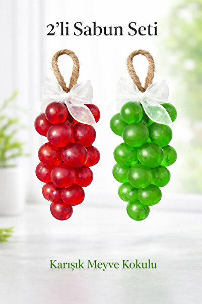 RenkliİzlerAtölyesi El Yapımı Üzüm Salkım Sabun(İkili Set Kırmızı-Yeşil Kurde...