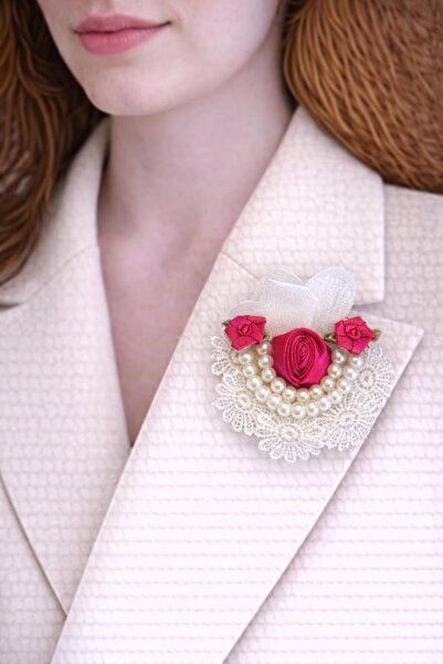 Gönülden Tasarım 8X8 CM DANTEL İŞLEME BONCUKLUKABARTMA GÜL İĞNELİK TÜRBAN İĞNESİ DAMAT İĞNESİ BROŞ Beyaz