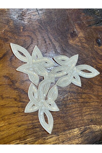 Gönülden Tasarım 17x14 Cm İnci Boncuk İşleme 3 lü Çiçek Arma Dikiş Aplike