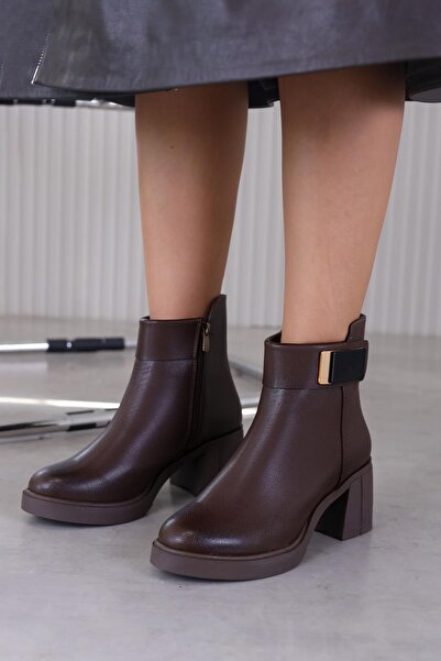 Stil Durağı Dupa Model 5 cm Heeled New Season Short Boots Brown