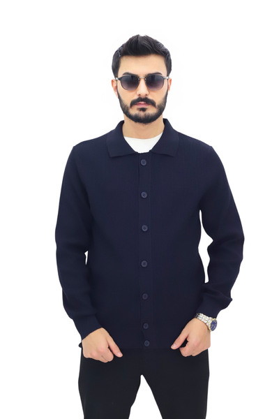 ThisBest Thessaloniki Knitted Buttoned Men's Jacket Navy Blue