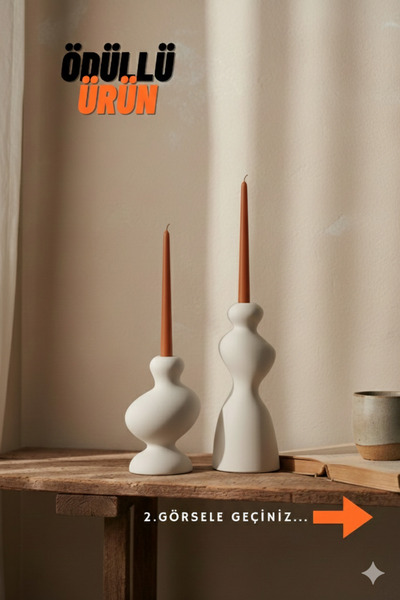 muffag 2'li Asimetrik Uzun ve Kısa Dekoratif Şamdan Mumluk Obje