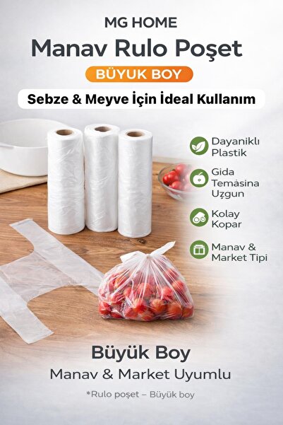 VENON BÜYÜK BOY 💜200 ADET Manav Poşet Rulo Poşet Atlet Poşet Hışır Poşet Şef...