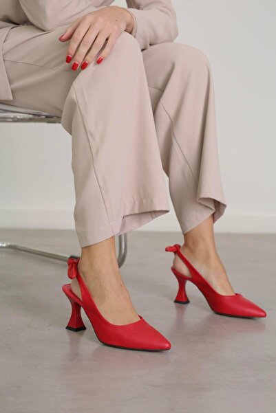 Stil Durağı حذاء ELENİ بكعب 5 سم للموسم الجديد باللون الأحمر